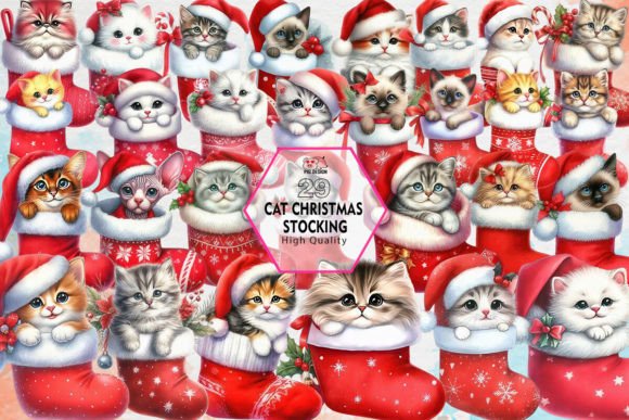 Download Cat Christmas Stocking Clipart PNG - Art Collection