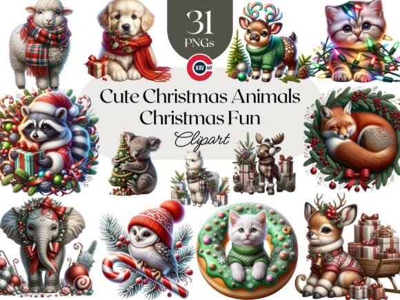 Download Christmas Festive Animals Clipart Bundle - Art Collection