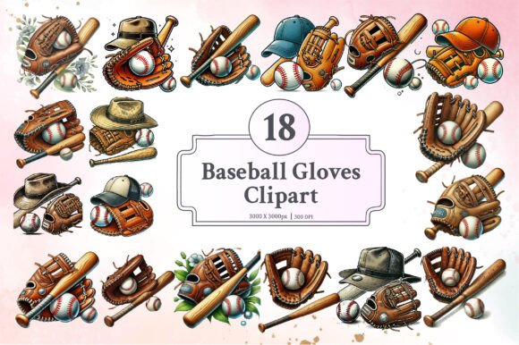 Download Vintage Baseball Floral Gloves Clipart - Art Collection