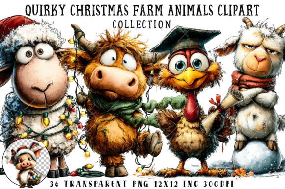Download Quirky Christmas Farm Animals Clipart - Art Collection
