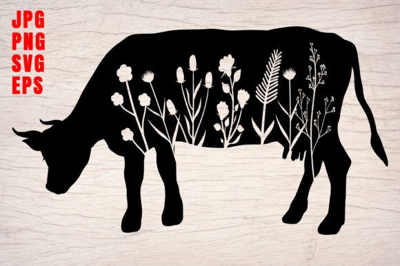 Download Farm Animals Cow Silhouette Floral Art - Art Collection