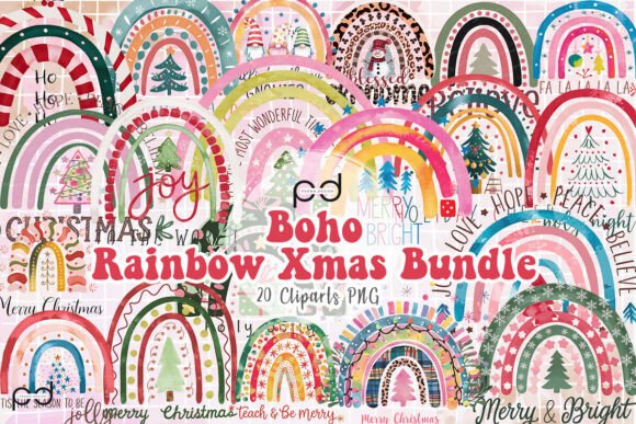Download Boho Rainbow Xmas Bundle Clipart PNG - Art Collection