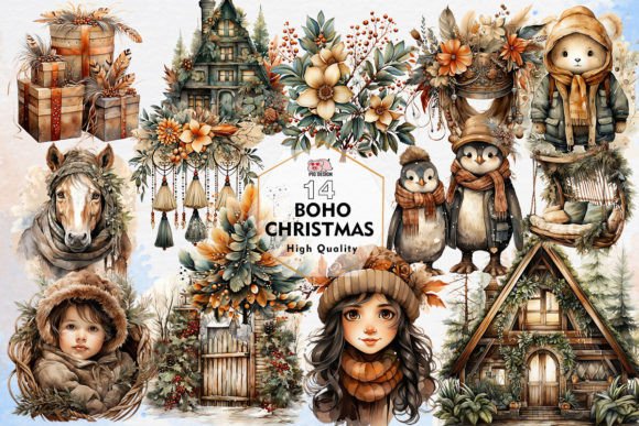 Download Boho Christmas Sublimation Clipart PNG - Art Collection
