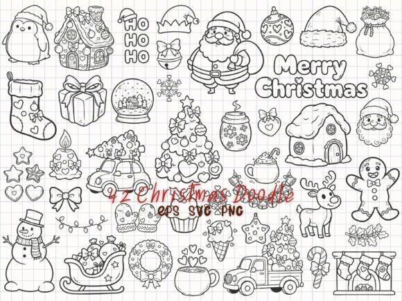 Download Cute Christmas Doodle Holiday Line Art - Art Collection