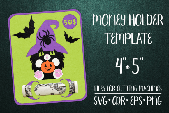 Download Witch’s Cat Halloween Card Money Holder - Premium Resources