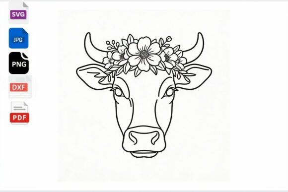 Download Floral Cow Head Line Art SVG - Art Collection