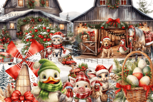 Download Christmas Farm Animals Clipart Bundle - Art Collection