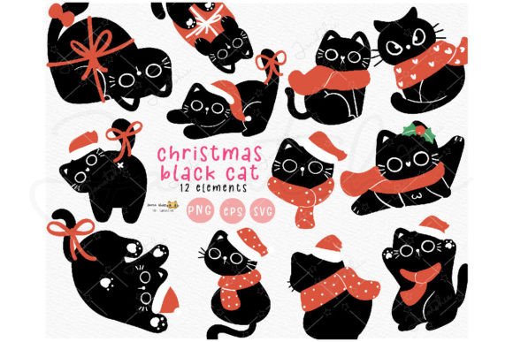 Download Christmas Black Cat SVG Clipart Set - Art Collection